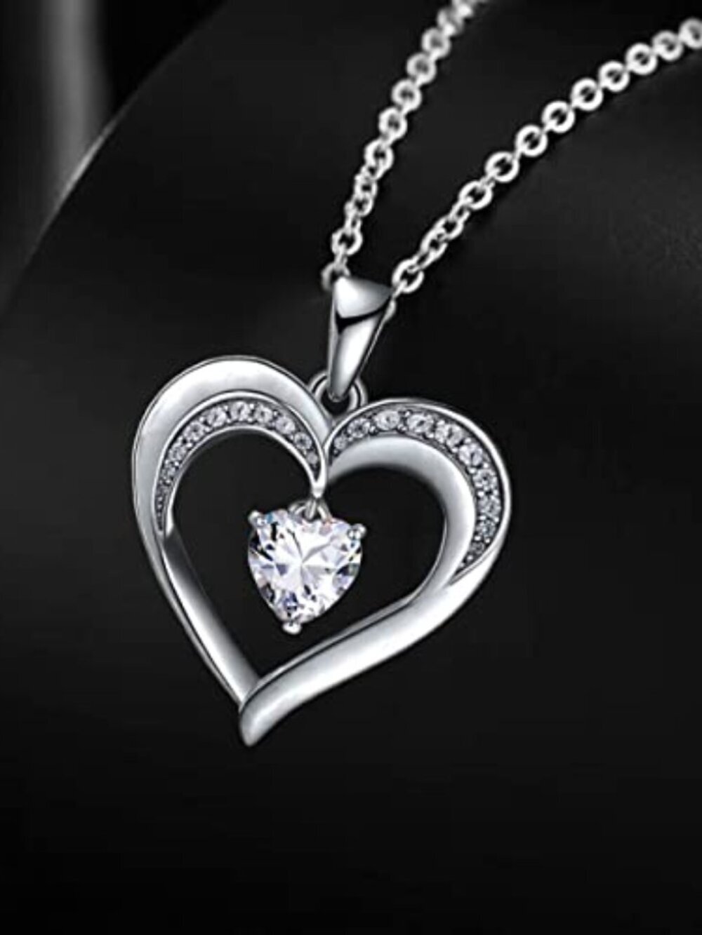๐ Heart Necklace 18k White Gold Plated 5A Heart Shape CZ Diamond Love Heart - Picture 2 of 2